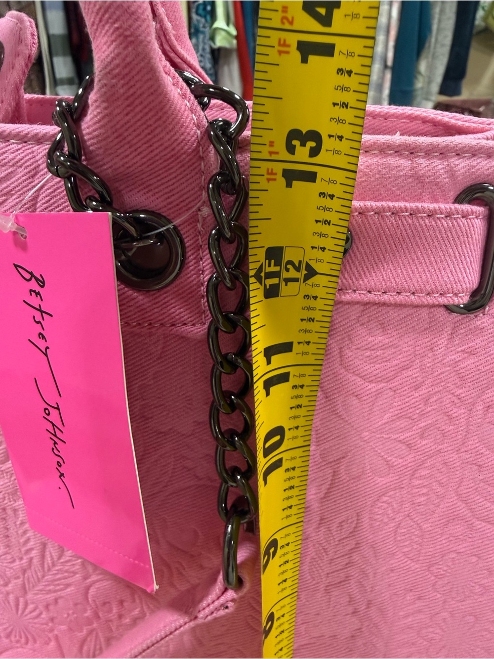Betsey Johnson Pink Embossed Tote with Chain-Accent Straps - Picture 14 of 14